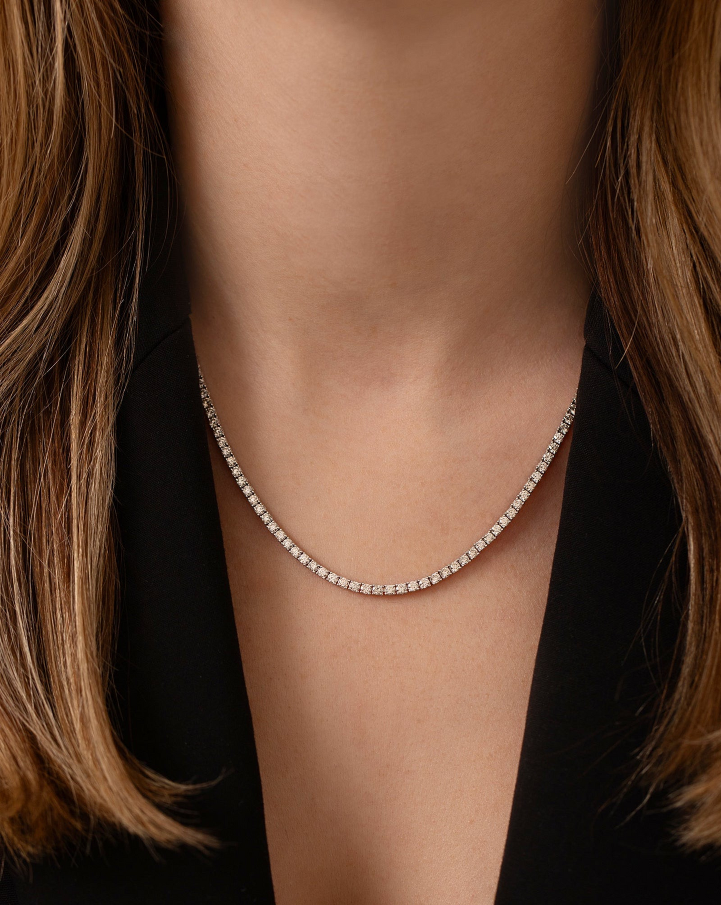 Luxury Diamond Tennis Necklace - 14K/18K White Gold Lab Grown Diamond Choker - Evara Jewelry LLC