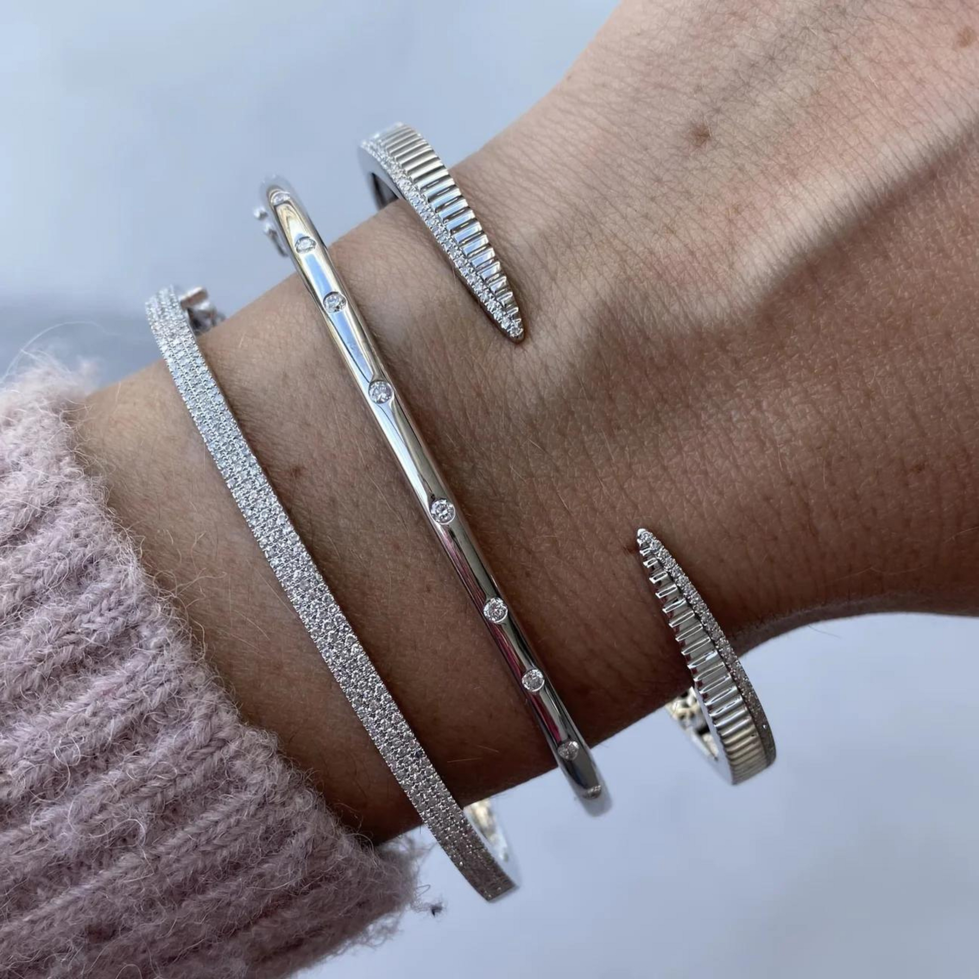 Chevron Diamond Gold Open Cuff Bangle Bracelet - Evara Jewelry LLC