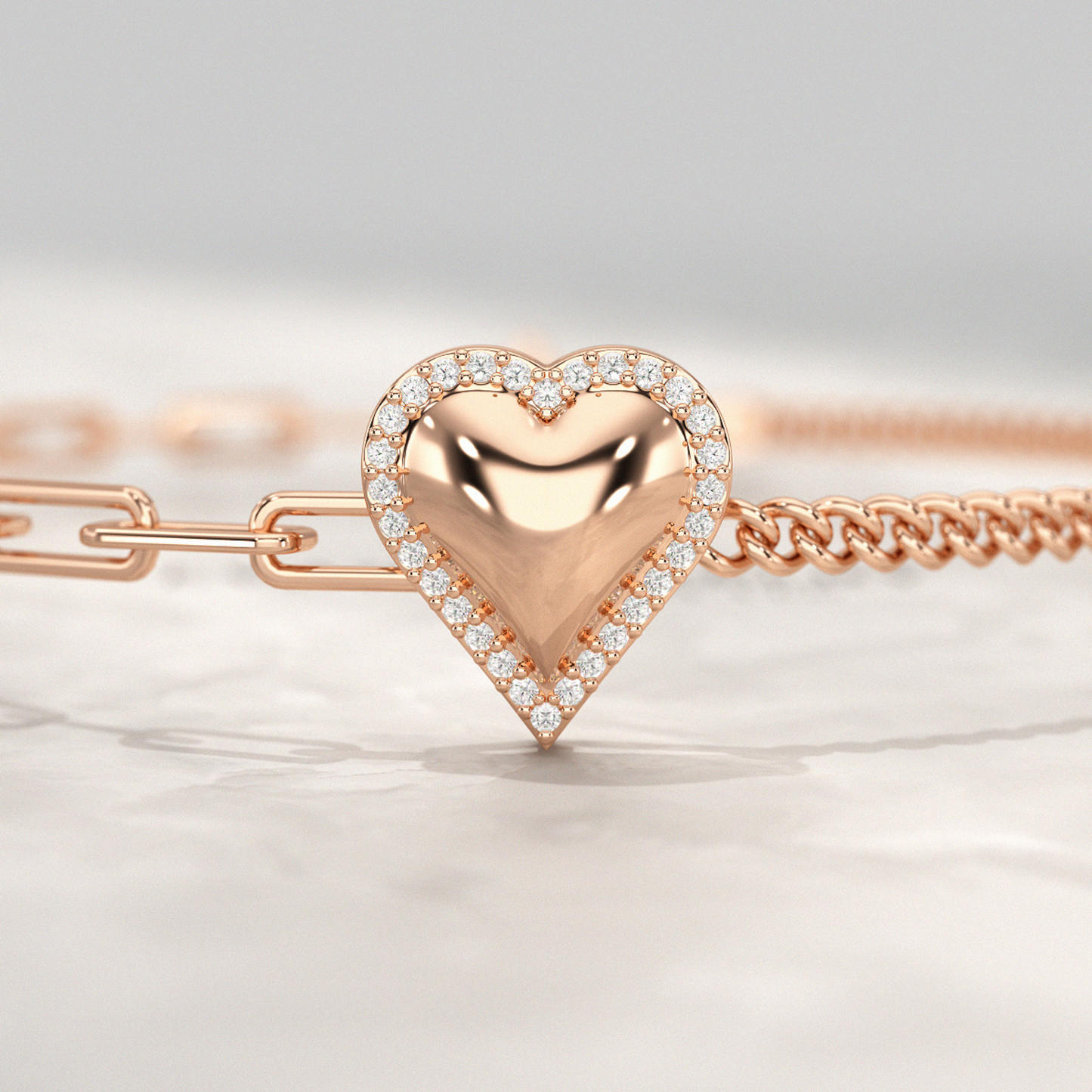 Dainty Diamond Heart Paperclip & Cuban 50-50 Bracelet - Evara Jewelry LLC