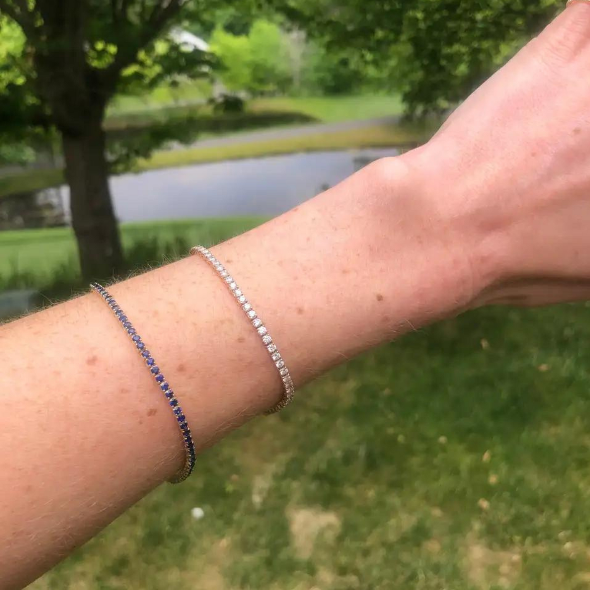 3.14 Carats Natural Blue Sapphire Tennis Bracelet in 14K/18K Solid Gold - Evara Jewelry LLC