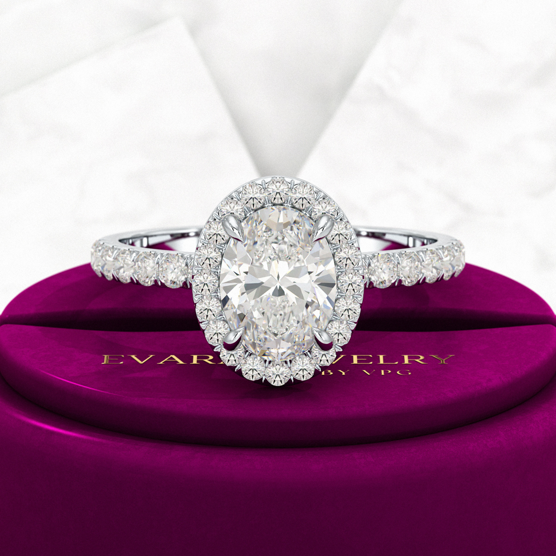 1.25 Carat Oval Cut Halo Diamond Engagement Ring - Evara Jewelry LLC