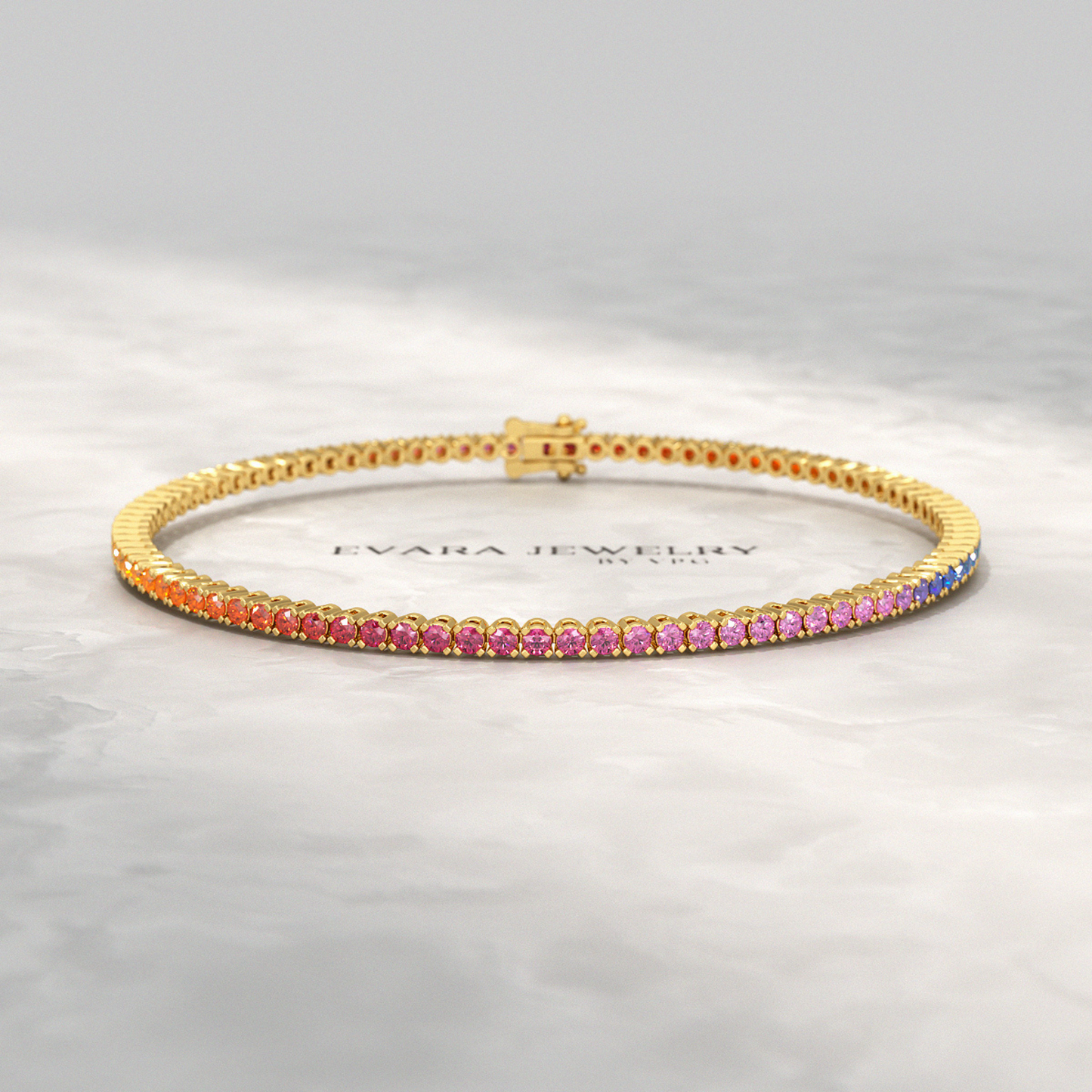 3.18 Carats Natural Rainbow Sapphire Tennis Bracelet in 14K/18K White Gold - Evara Jewelry LLC