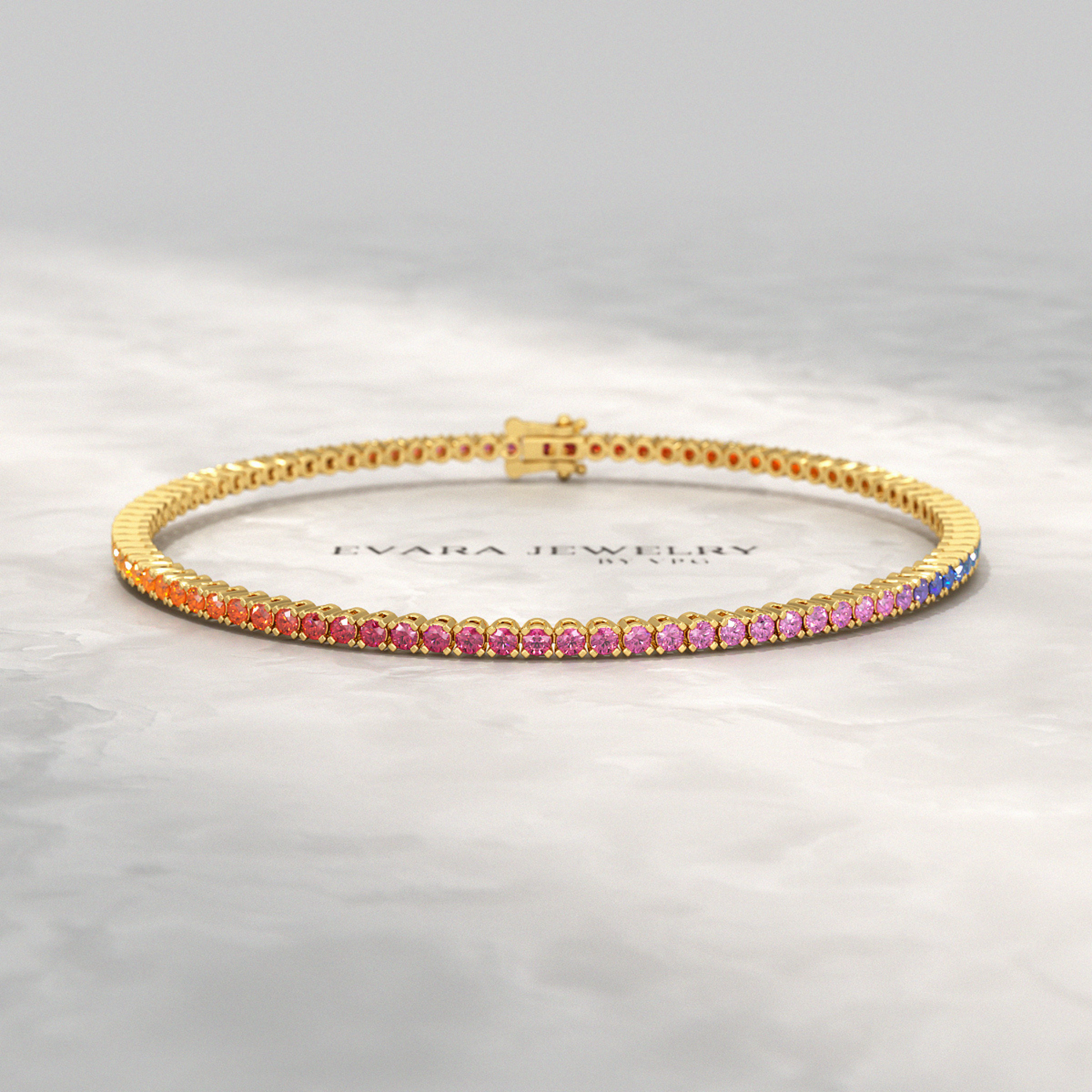 3.18 Carats Natural Rainbow Sapphire Tennis Bracelet in 14K/18K White Gold - Evara Jewelry LLC