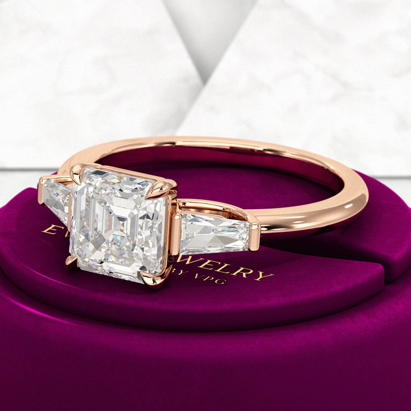 2 Carat Asscher Cut Three Stone Engagement Ring - Evara Jewelry LLC