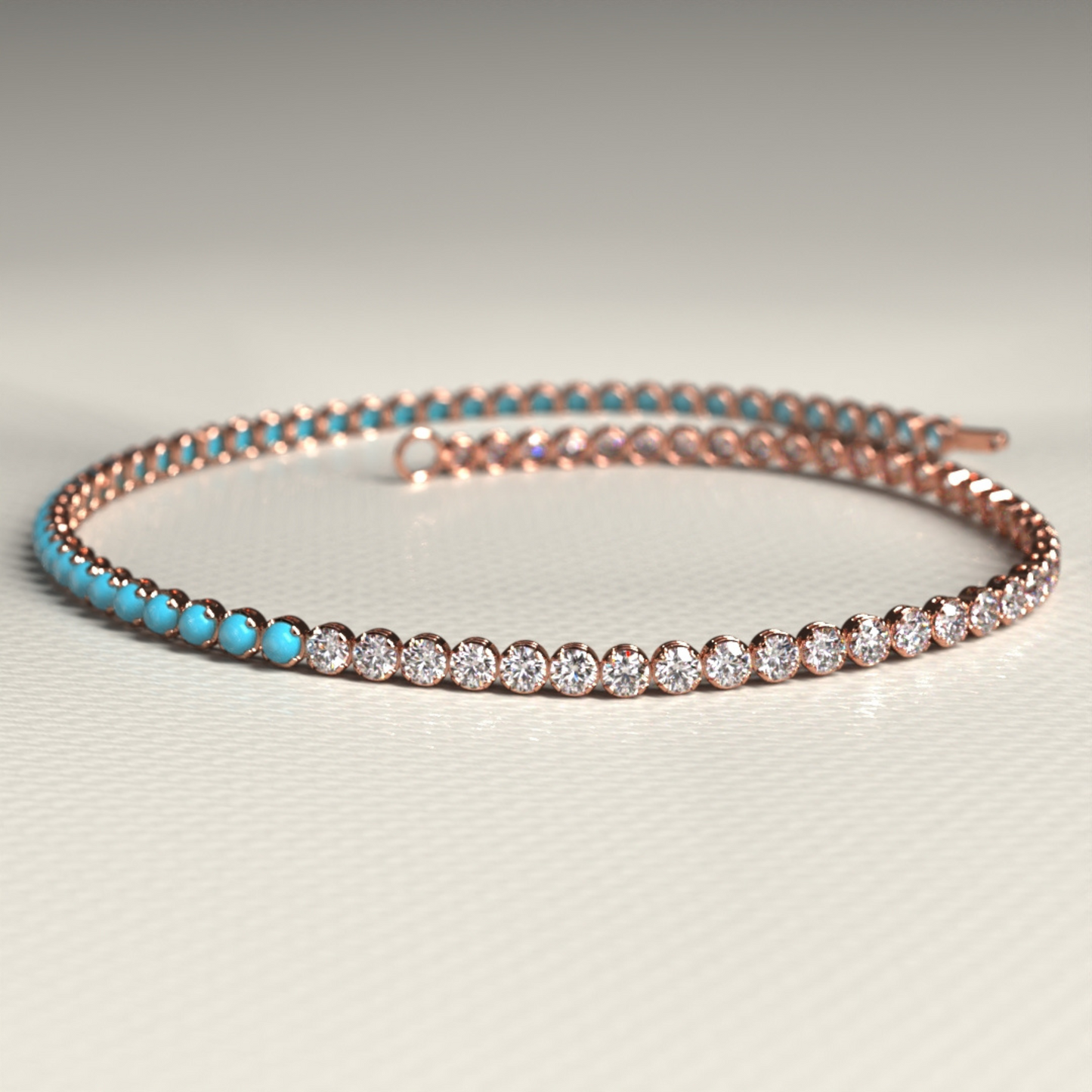 Turquoise & Diamond 50-50 Tennis Bracelet in 14K/18K White Gold - Evara Jewelry LLC