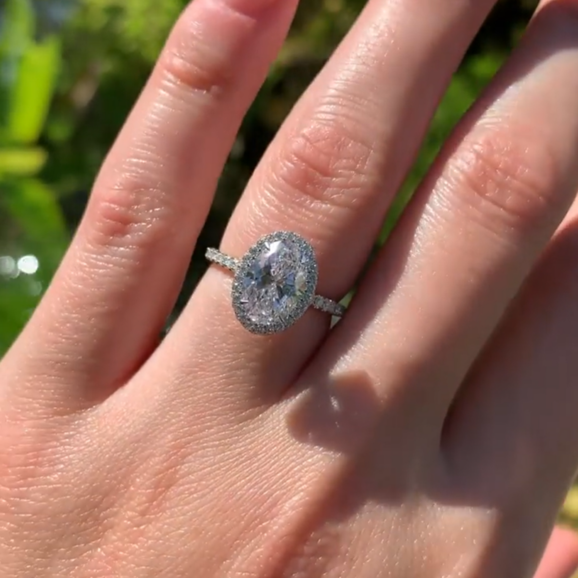 2 Carat Classic Oval Cut Diamond Halo Engagement Ring with Pave Band - Evara Jewelry LLC