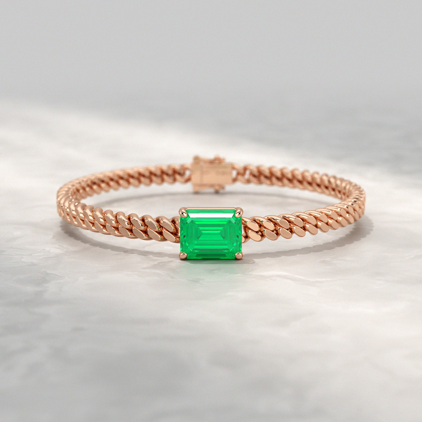 5 Carat Emerald Cut Lab Grown Emerald Cuban Chain Luxury Bracelet - Evara Jewelry LLC