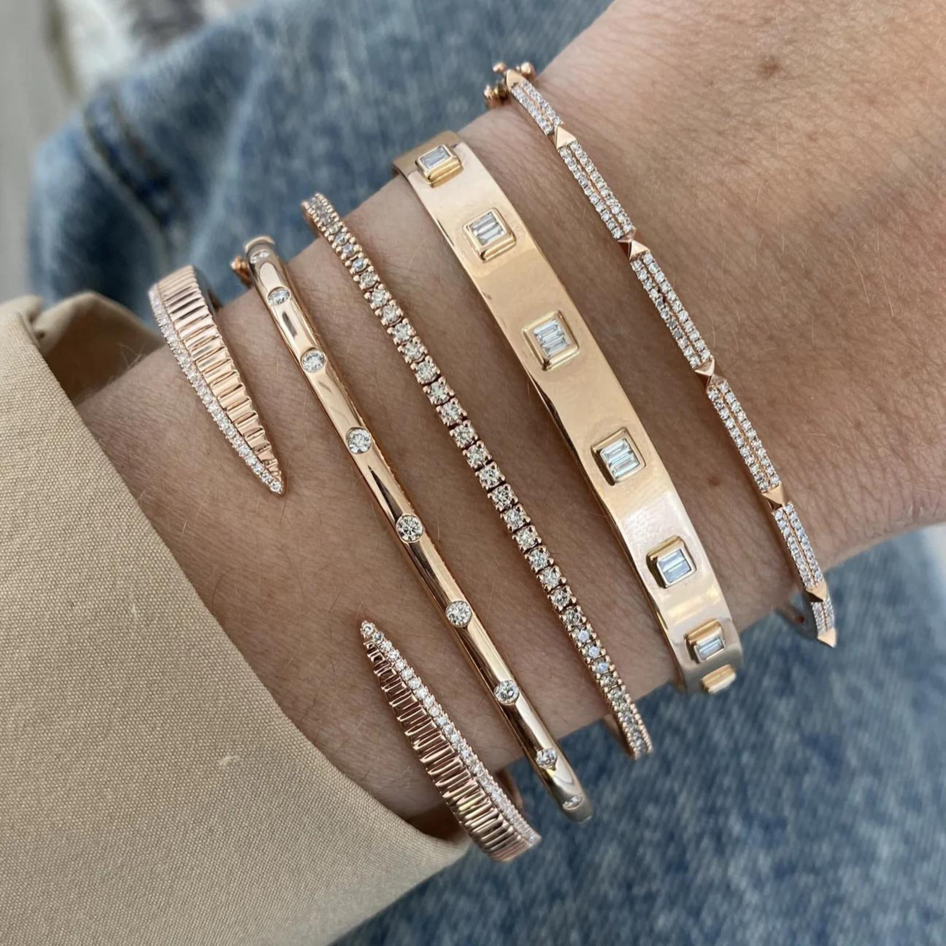 Chevron Diamond Gold Open Cuff Bangle Bracelet - Evara Jewelry LLC