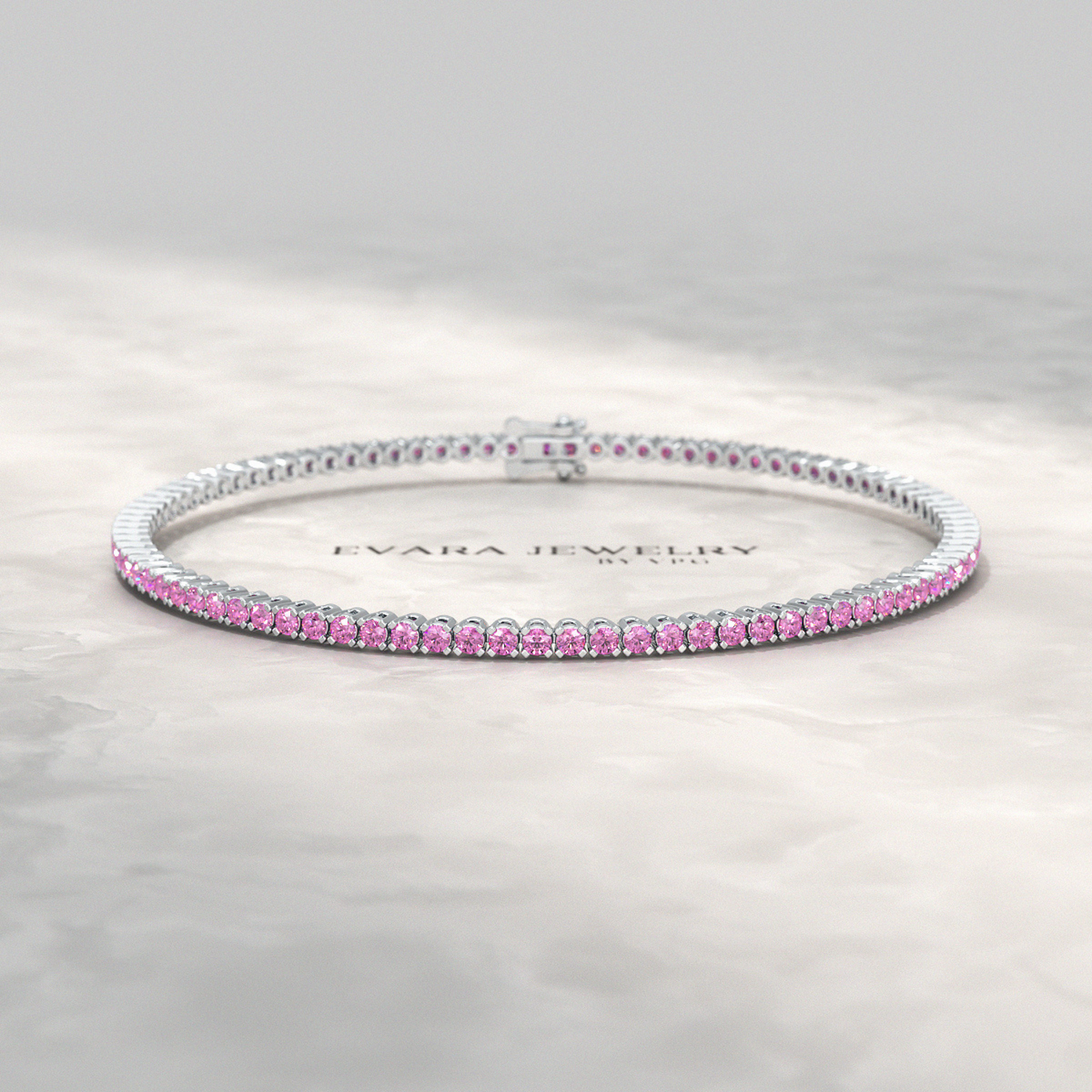 3.21 Carats Natural Pink Sapphire Tennis Bracelet in 14K/18K Yellow Gold - Evara Jewelry LLC