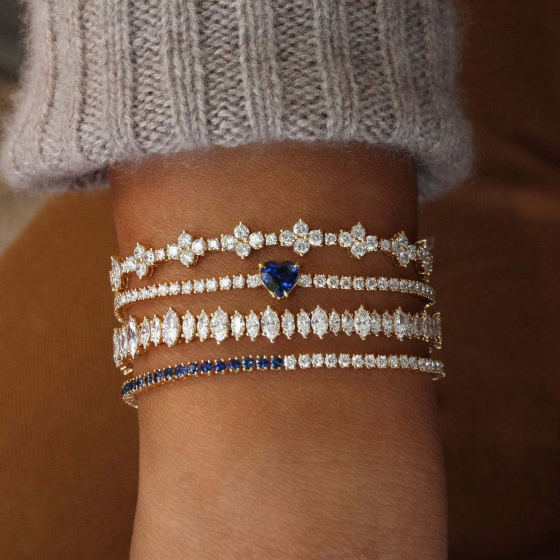 Custom Natural Blue Sapphire & Diamond 50-50 Tennis Bracelet - Evara Jewelry LLC