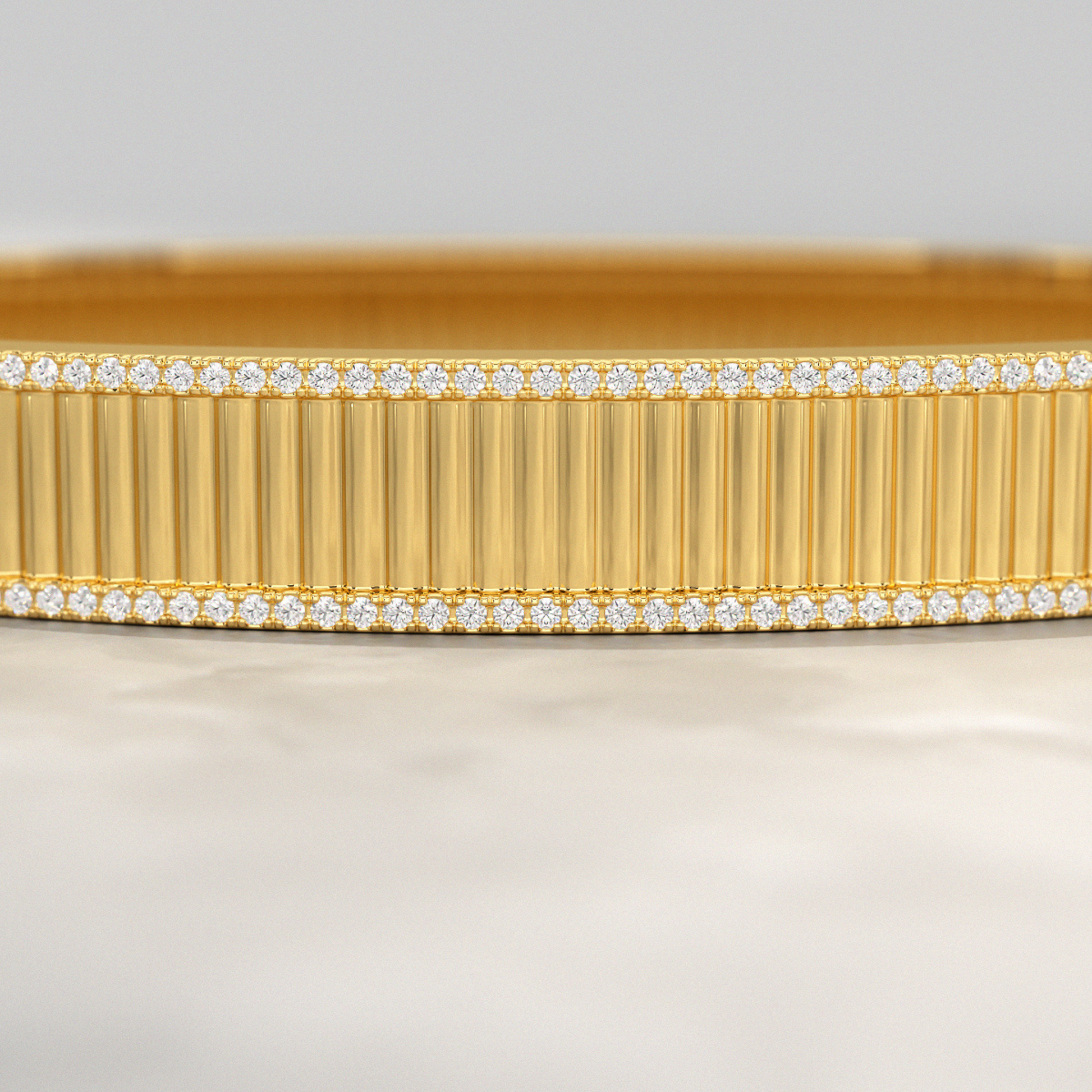 Diamond Ribbed Cuff Bangle studded in Solid Gold - Evara Jewelry LLC