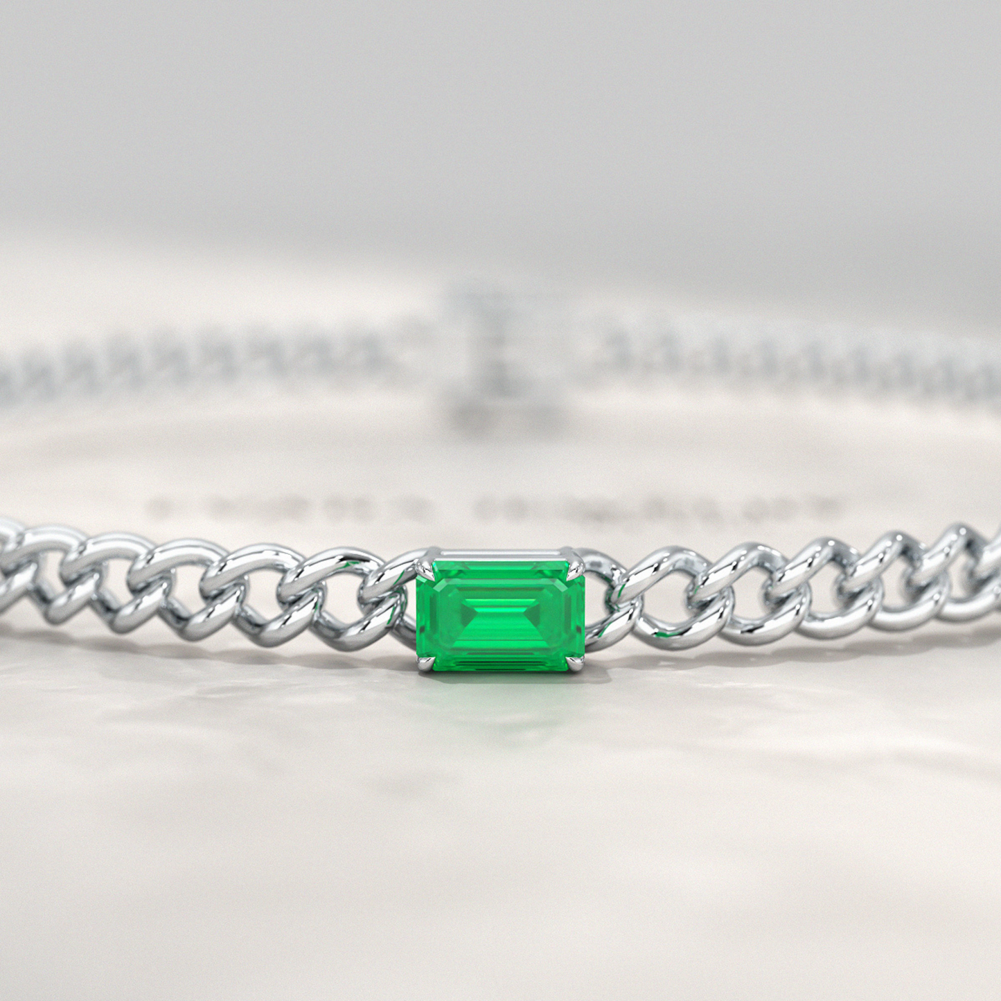 Natural Emerald Cuban Chain Link Statement Bracelet in 14K Yellow Gold - Evara Jewelry LLC