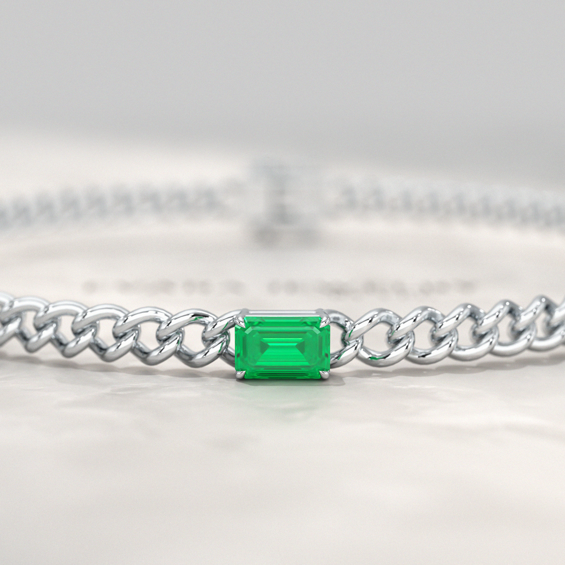 Natural Emerald Cuban Chain Link Statement Bracelet in 14K Yellow Gold - Evara Jewelry LLC