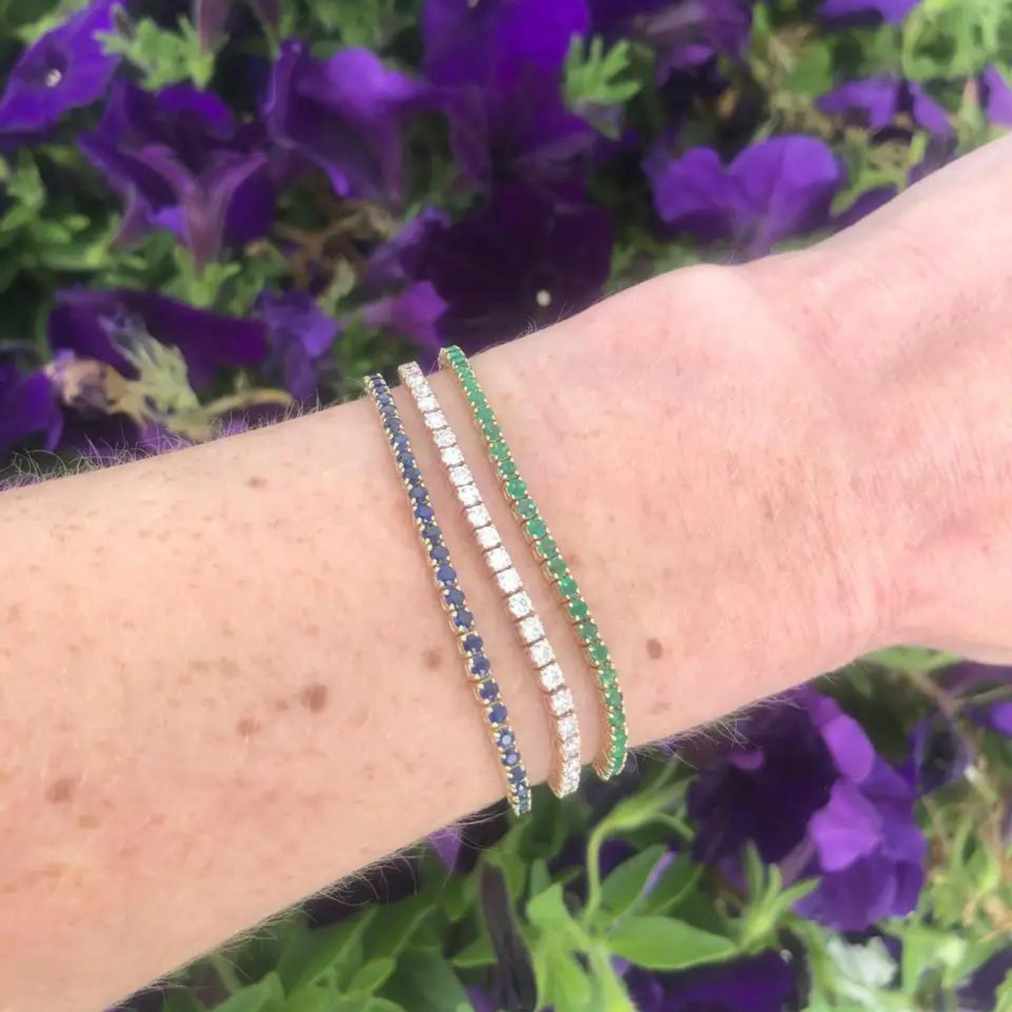 3.14 Carats Natural Blue Sapphire Tennis Bracelet in 14K/18K Solid Gold - Evara Jewelry LLC