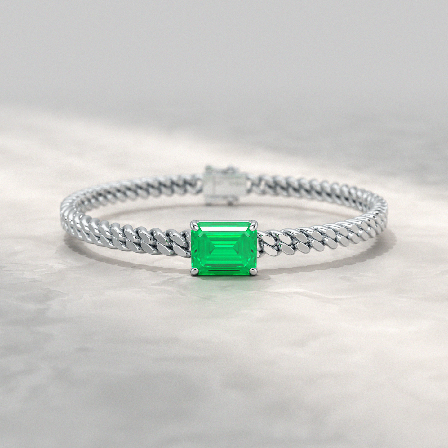 5 Carat Emerald Cut Lab Grown Emerald Cuban Chain Luxury Bracelet - Evara Jewelry LLC