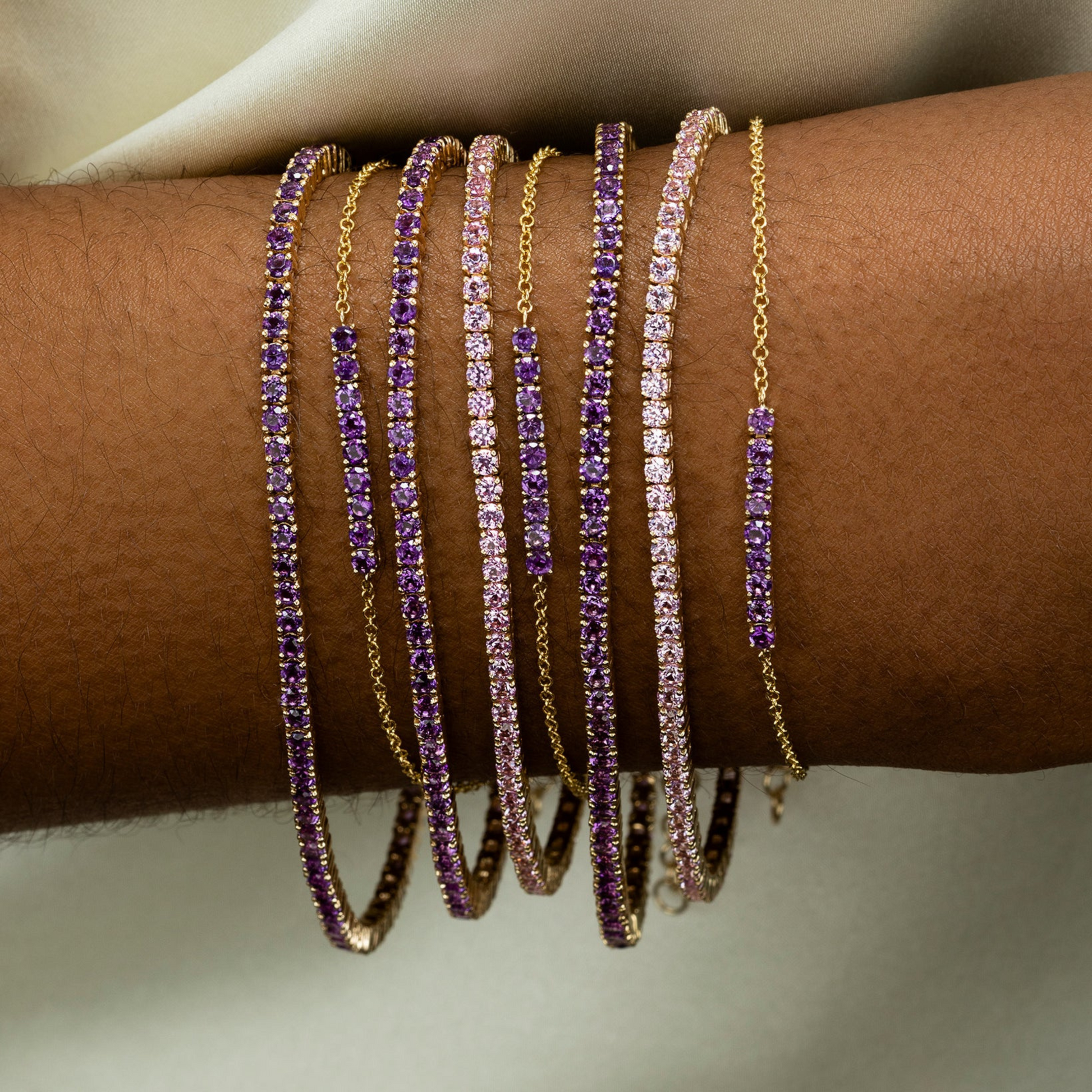 Amethyst Tennis Bracelet in 14K/18K Gold / February Birthstone Bracelet / Purple Stacking Bracelet - Evara Jewelry LLC