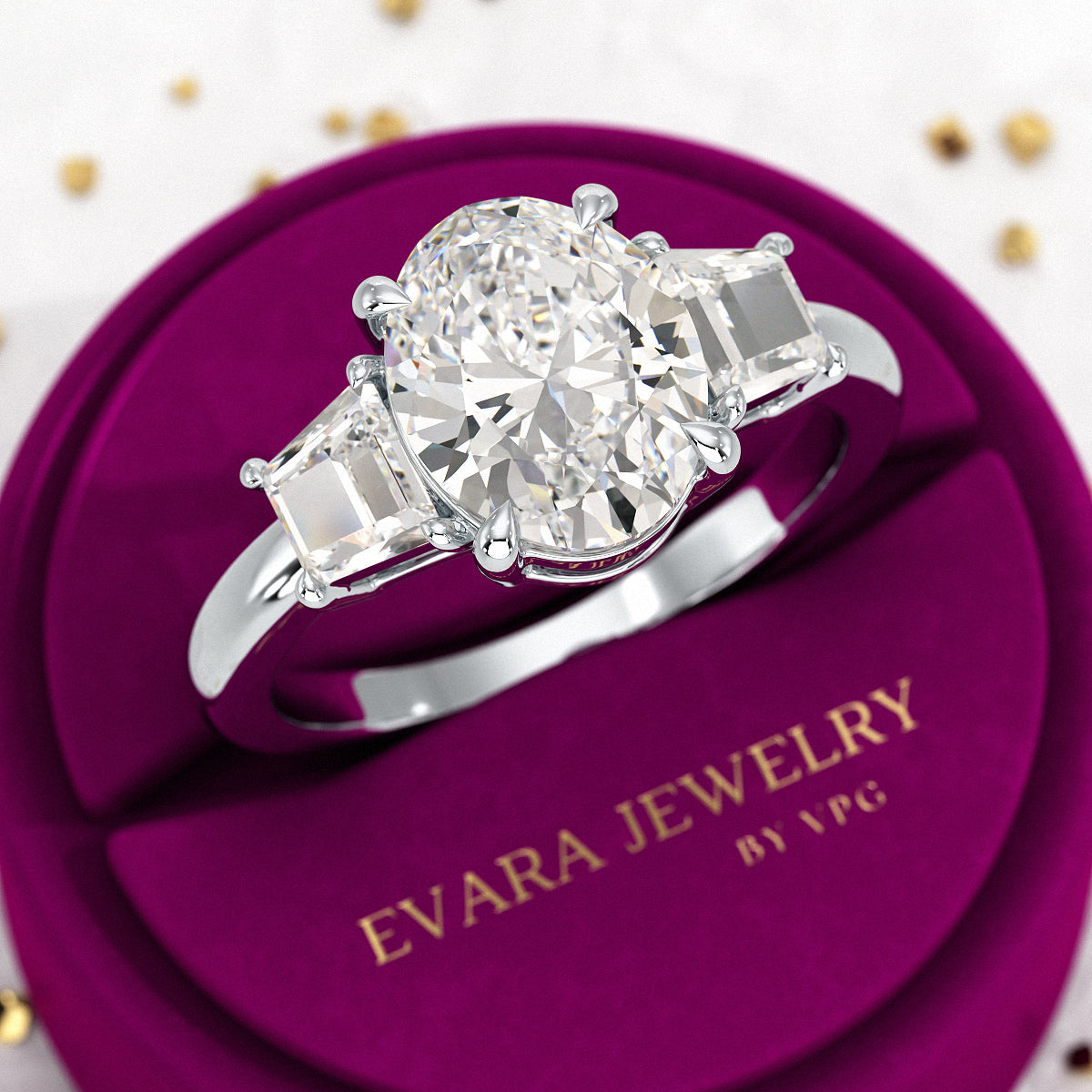 2.50 Carat Oval Diamond Three Stone Engagement Ring - Evara Jewelry LLC