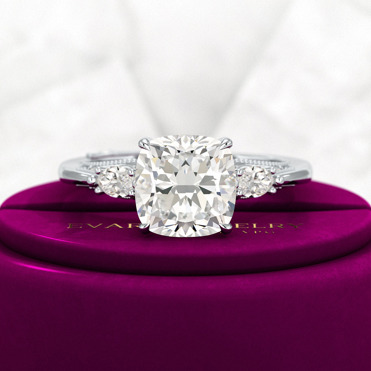 2.50 Carat Cushion Cut Diamond Vintage Art Deco Engagement Ring - Evara Jewelry LLC
