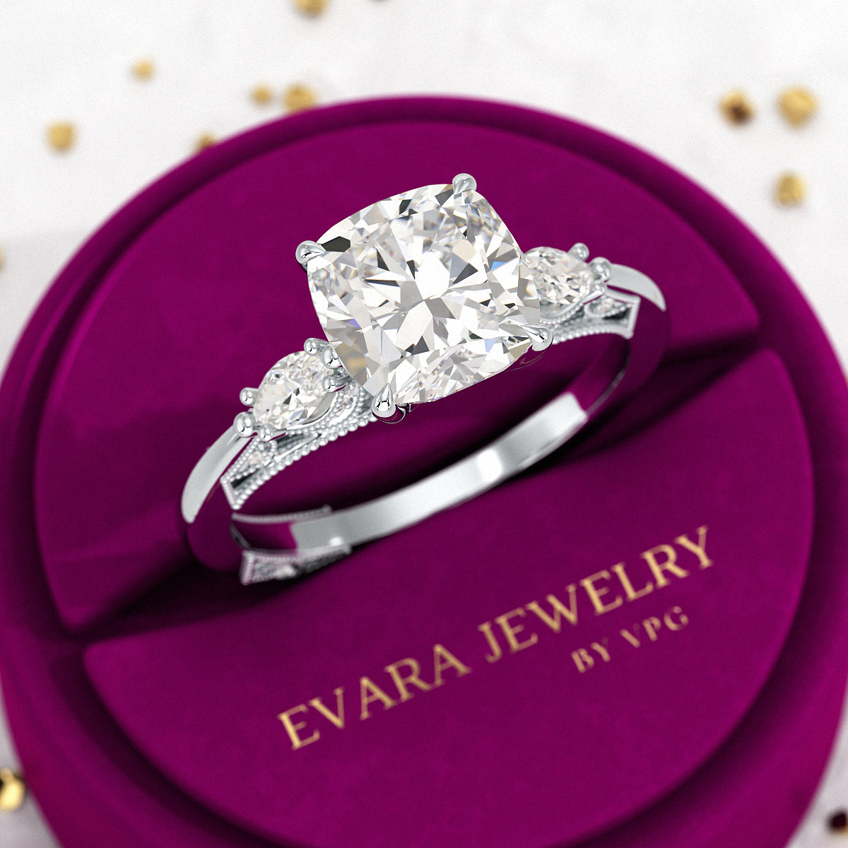 2.50 Carat Cushion Cut Diamond Vintage Art Deco Engagement Ring - Evara Jewelry LLC