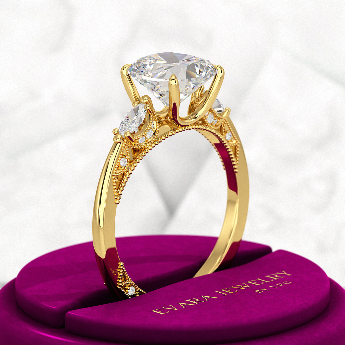 2.50 Carat Cushion Cut Diamond Vintage Art Deco Engagement Ring - Evara Jewelry LLC