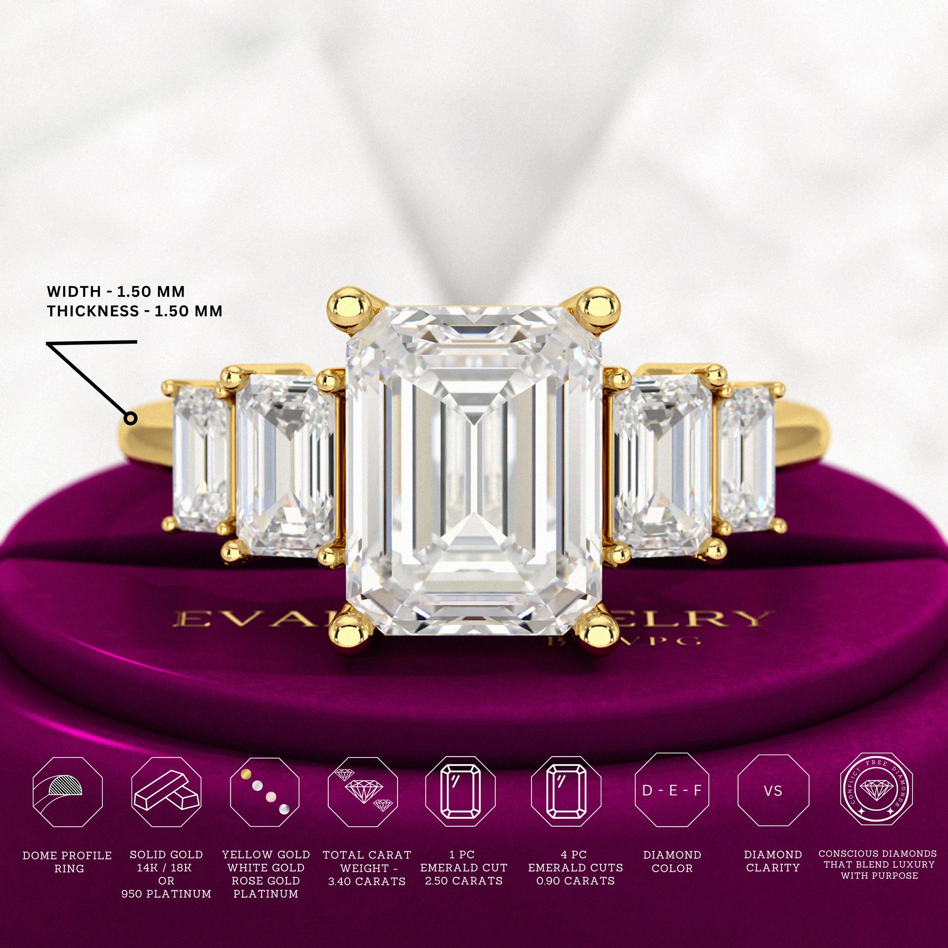 2.50 Carat Emerald Cut Diamond Engagement Ring - Evara Jewelry LLC