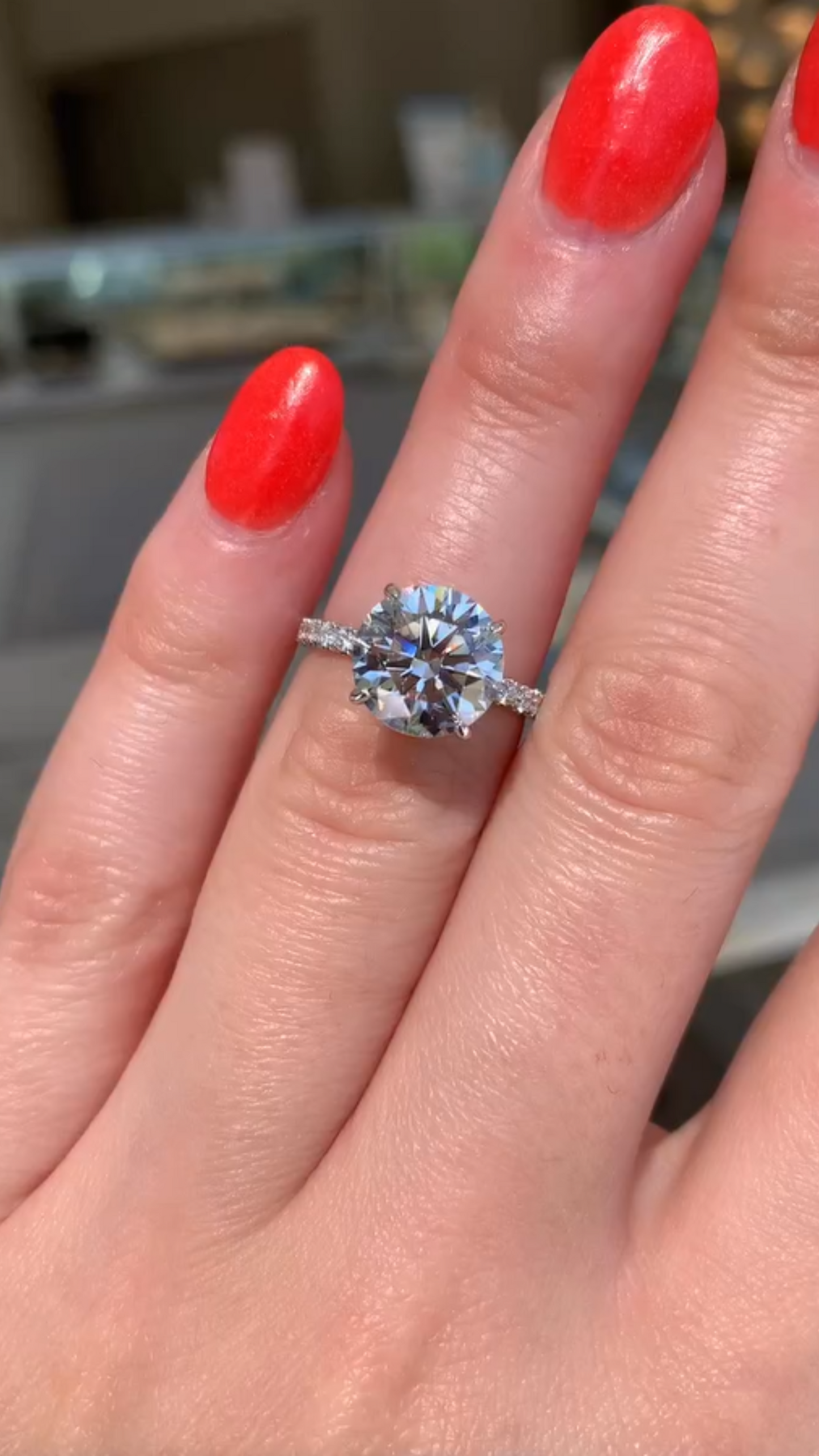 3 Carat Round Cut 4 Prong Engagement Ring with Pave Band - Evara Jewelry LLC