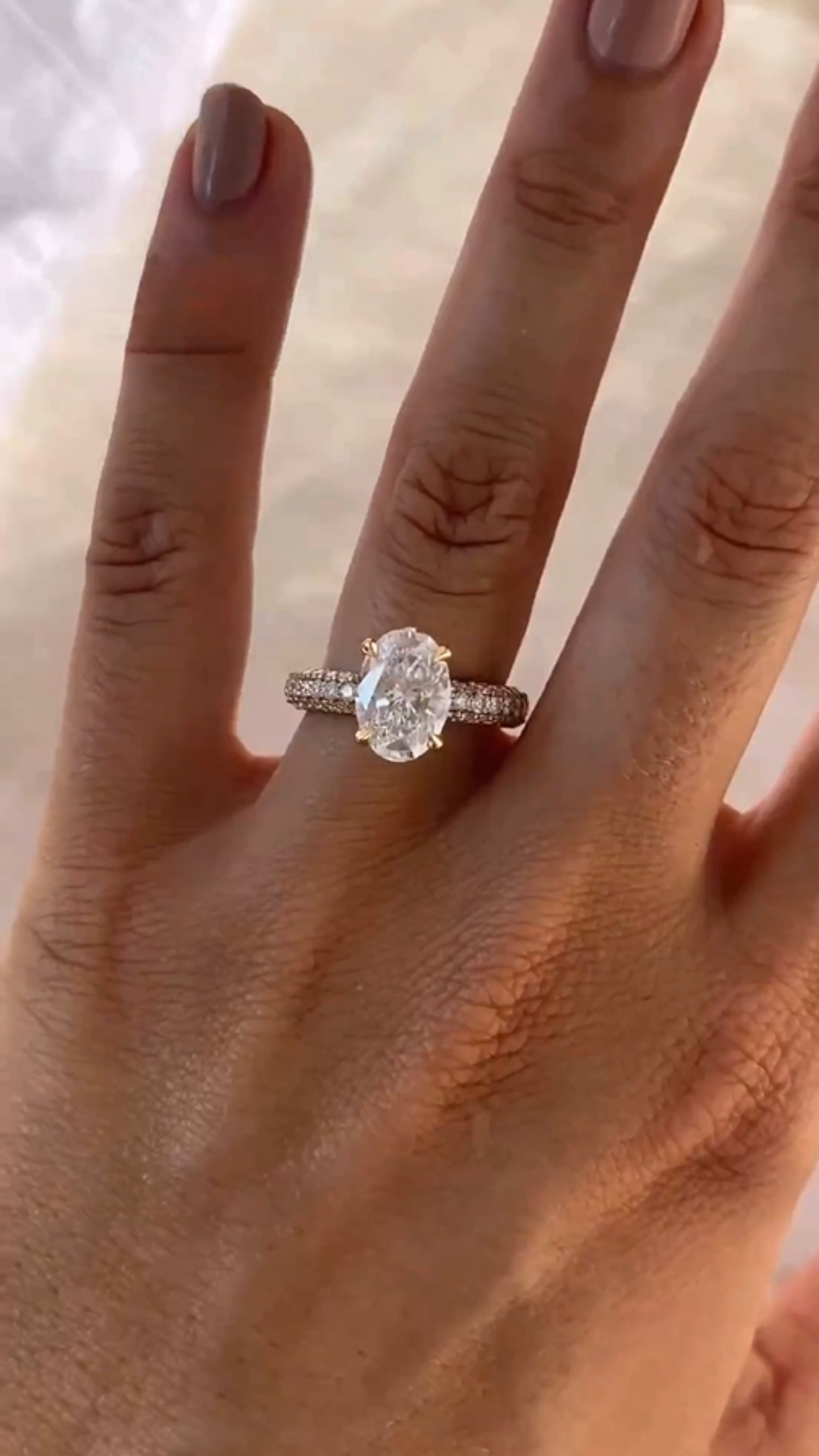 3 Carat Oval Cut Pave Band Engagement Ring - Evara Jewelry LLC