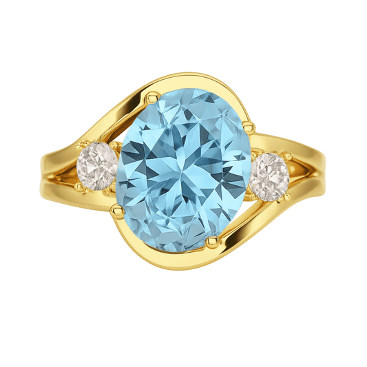 Aquamarine Oval Cut Diamond Victorian Engagement Ring