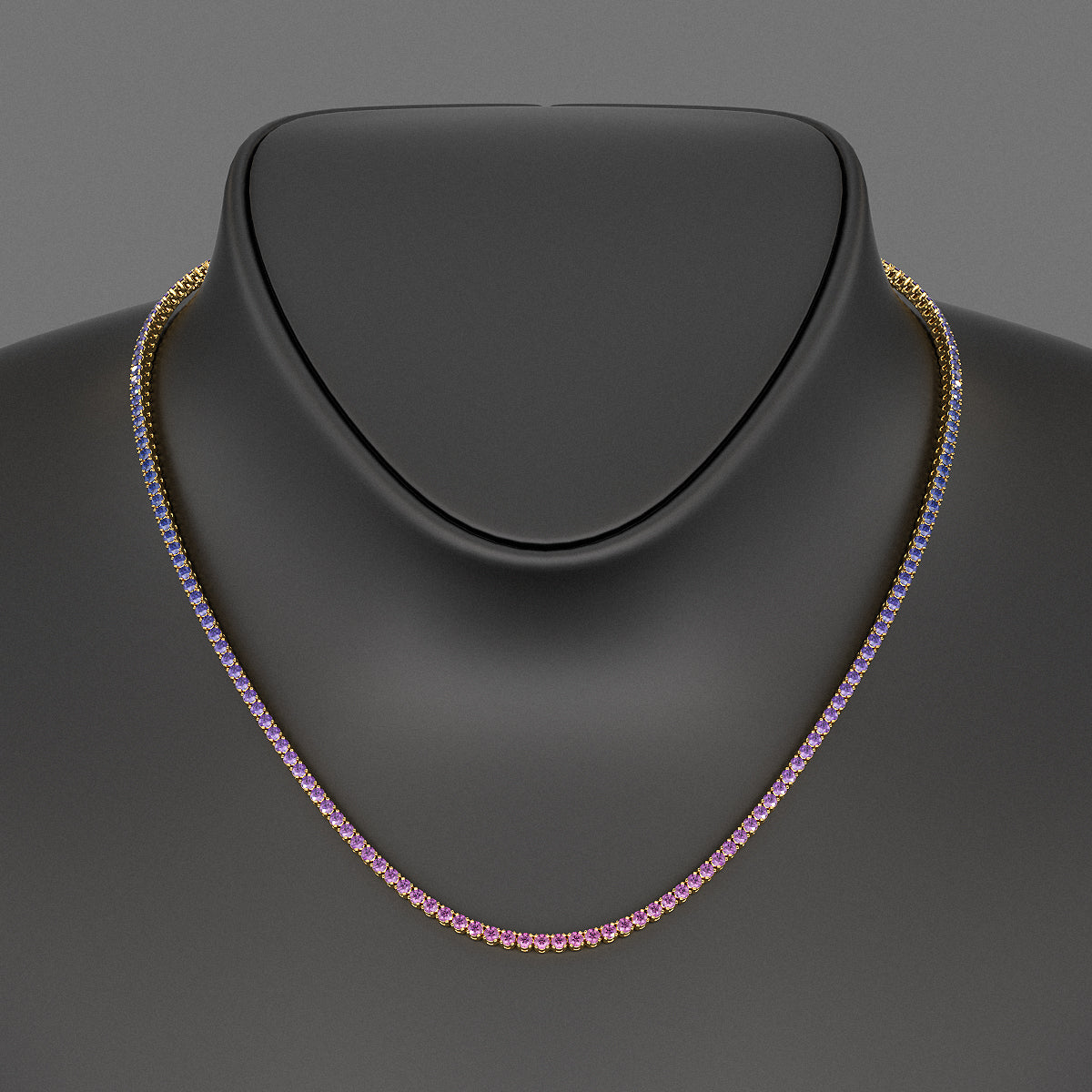Ombre Necklace with Natural Pink Sapphire, Blue Sapphire & Amethyst in 14K/18K White Gold