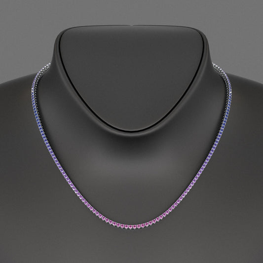 Ombre Necklace with Natural Pink Sapphire, Blue Sapphire & Amethyst in 14K/18K White Gold