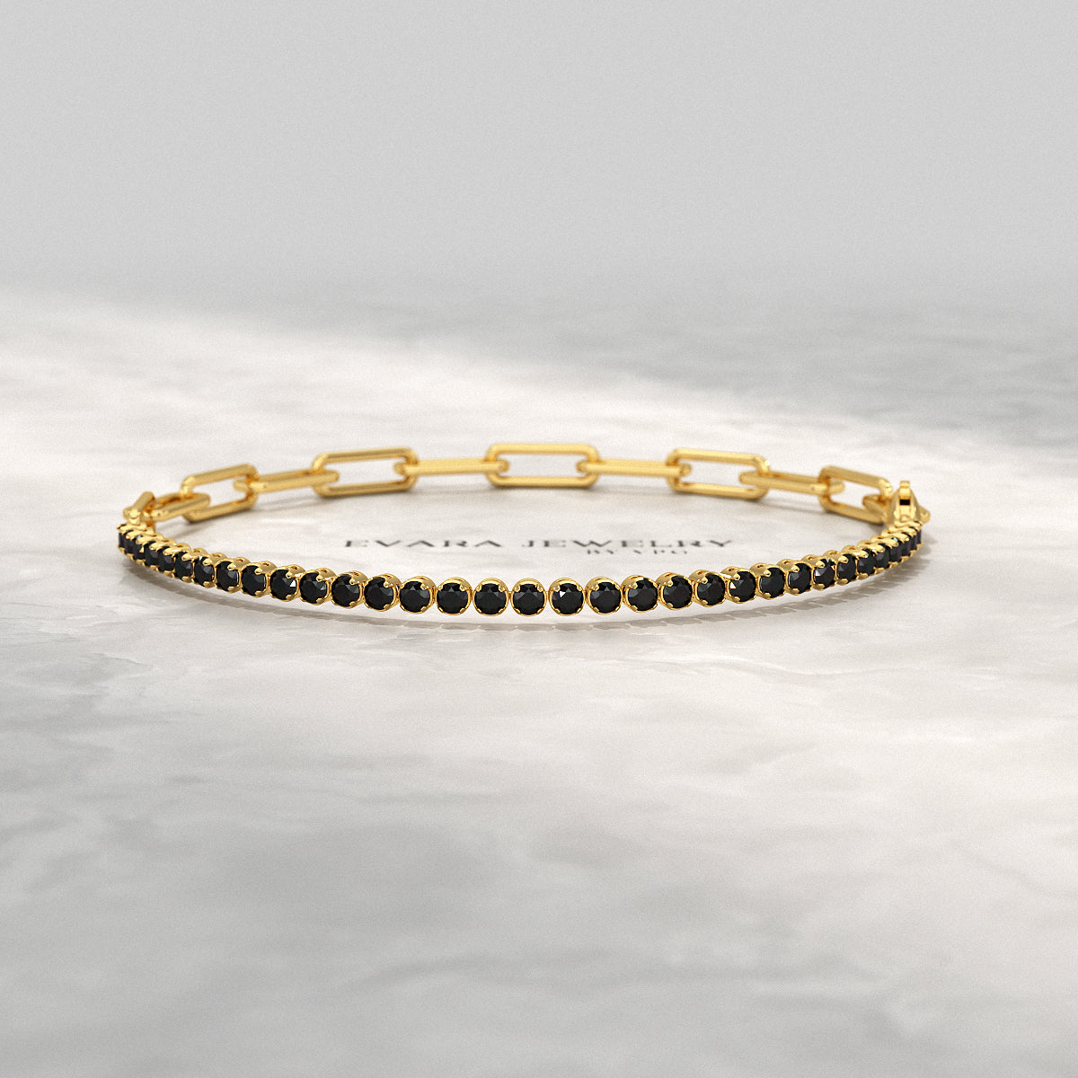 1.32 Carat Black Diamond & Paperclip 50-50 Tennis Bracelet