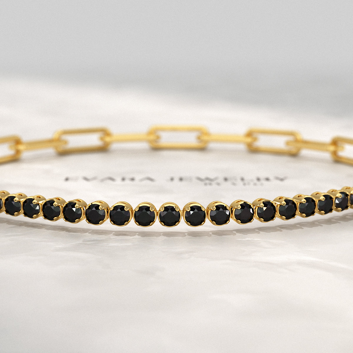 1.32 Carat Black Diamond & Paperclip 50-50 Tennis Bracelet