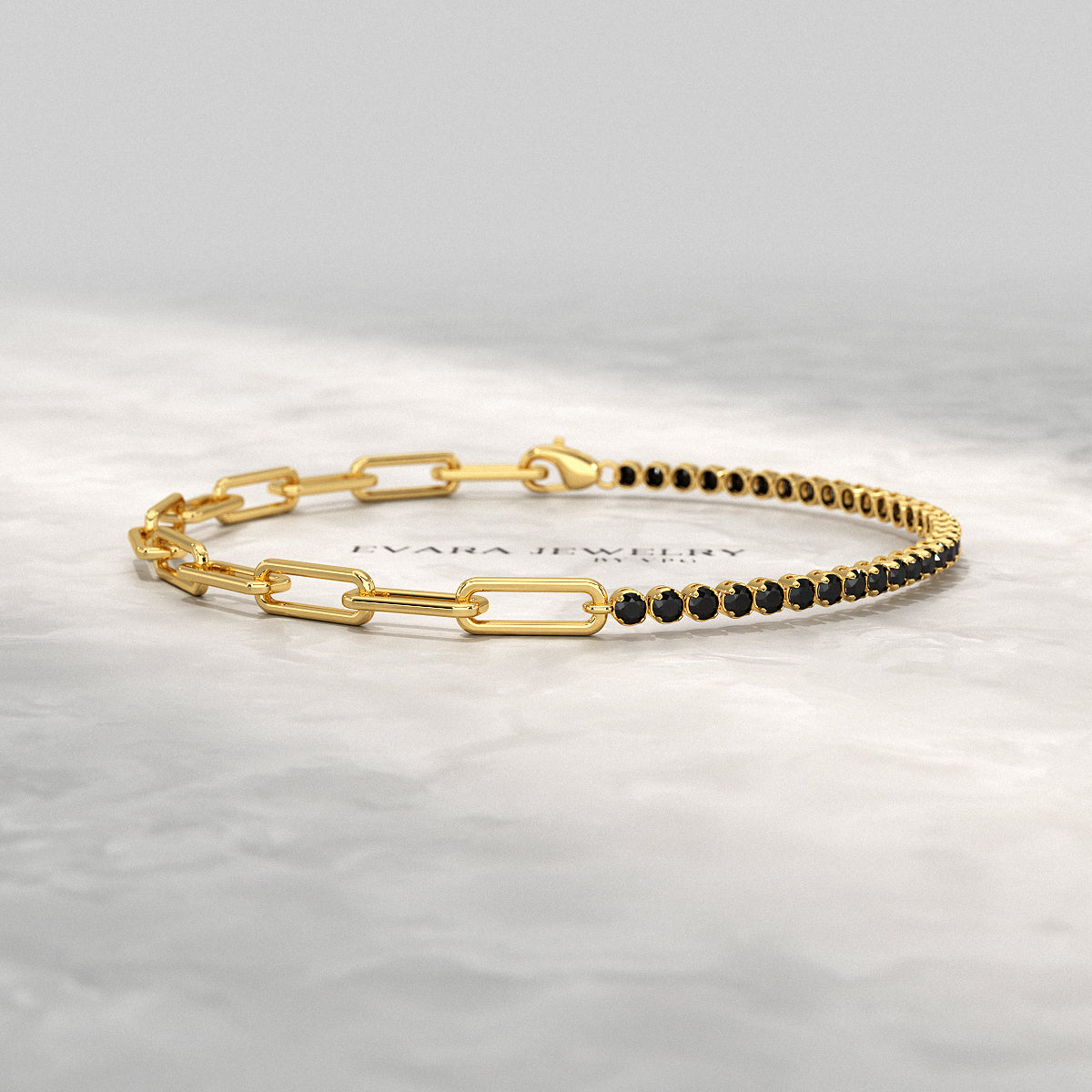 1.32 Carat Black Diamond & Paperclip 50-50 Tennis Bracelet