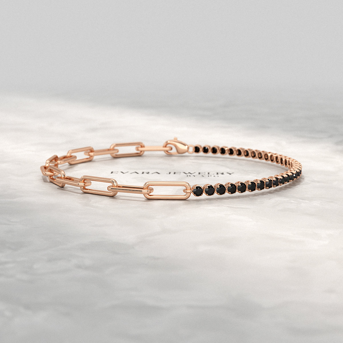 1.32 Carat Black Diamond & Paperclip 50-50 Tennis Bracelet