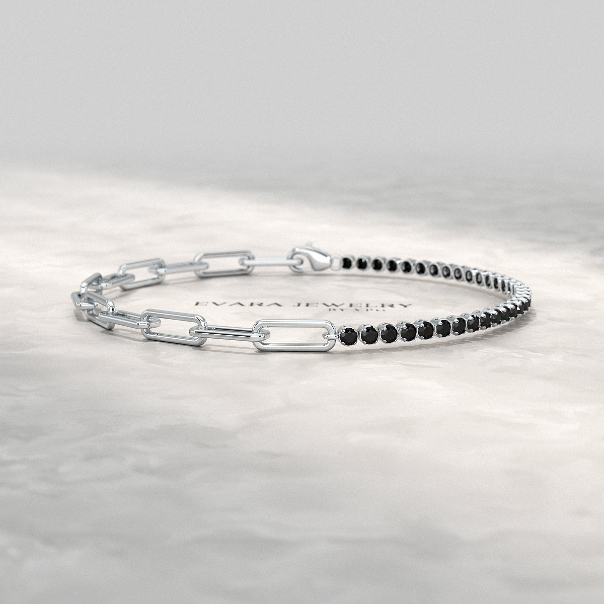 1.32 Carat Black Diamond & Paperclip 50-50 Tennis Bracelet