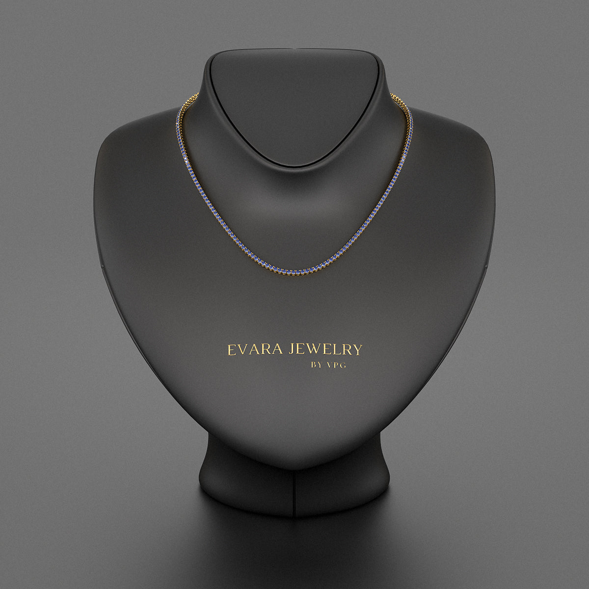 Natural Blue Sapphire Tennis Necklace in 14K/18K White Gold