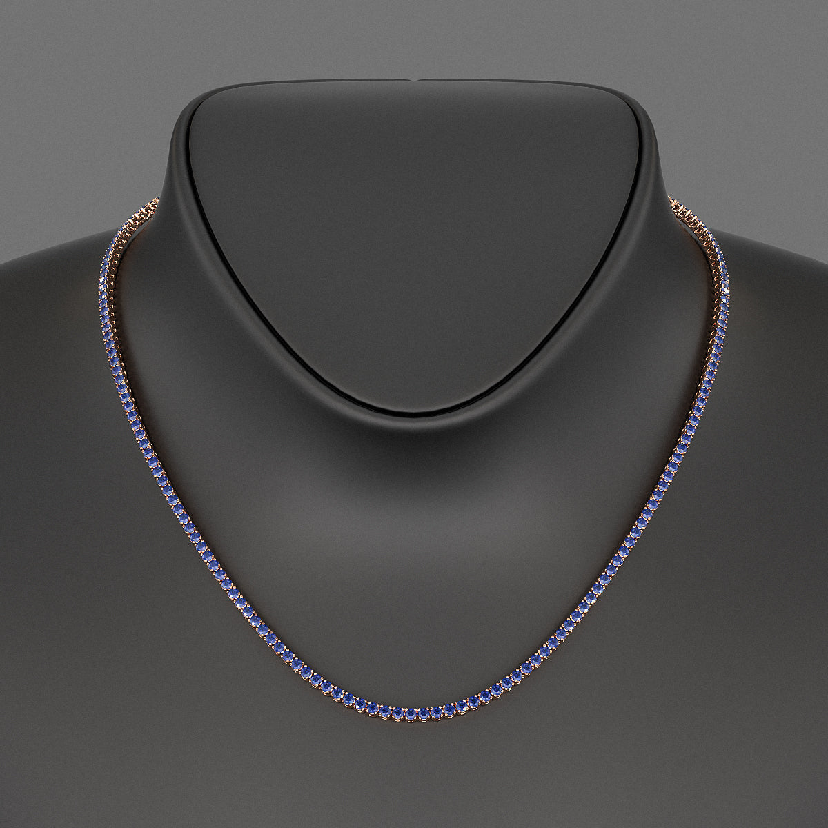 Natural Blue Sapphire Tennis Necklace in 14K/18K White Gold