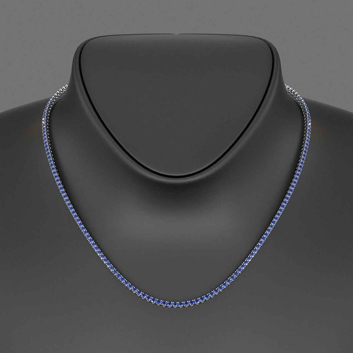 Natural Blue Sapphire Tennis Necklace in 14K/18K White Gold