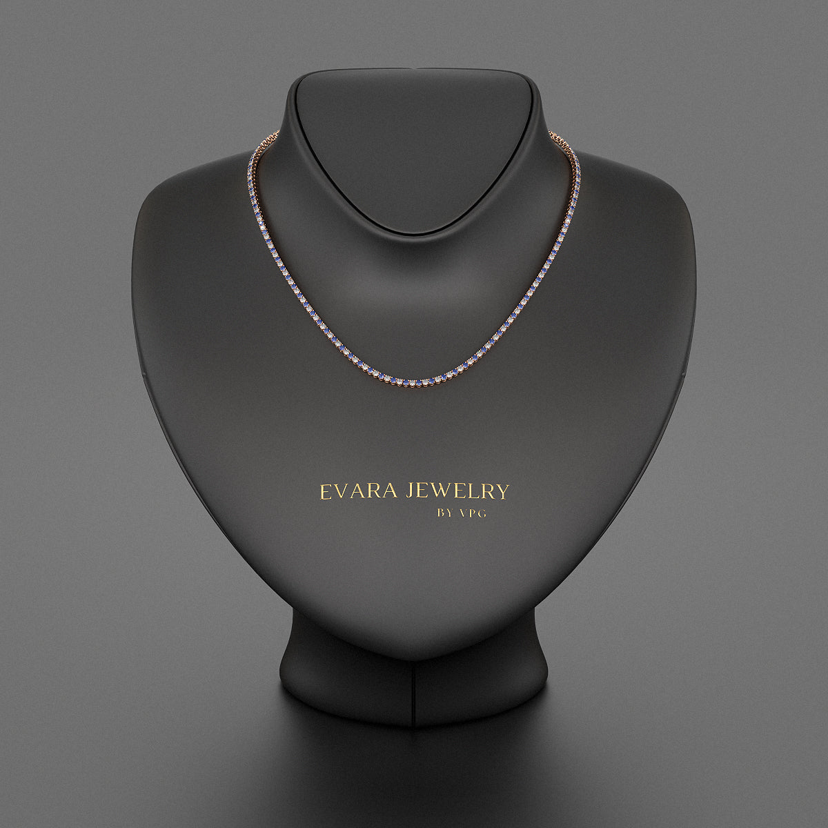 Blue Sapphire & Diamond Alternate Tennis Necklace in 14K/18K Gold