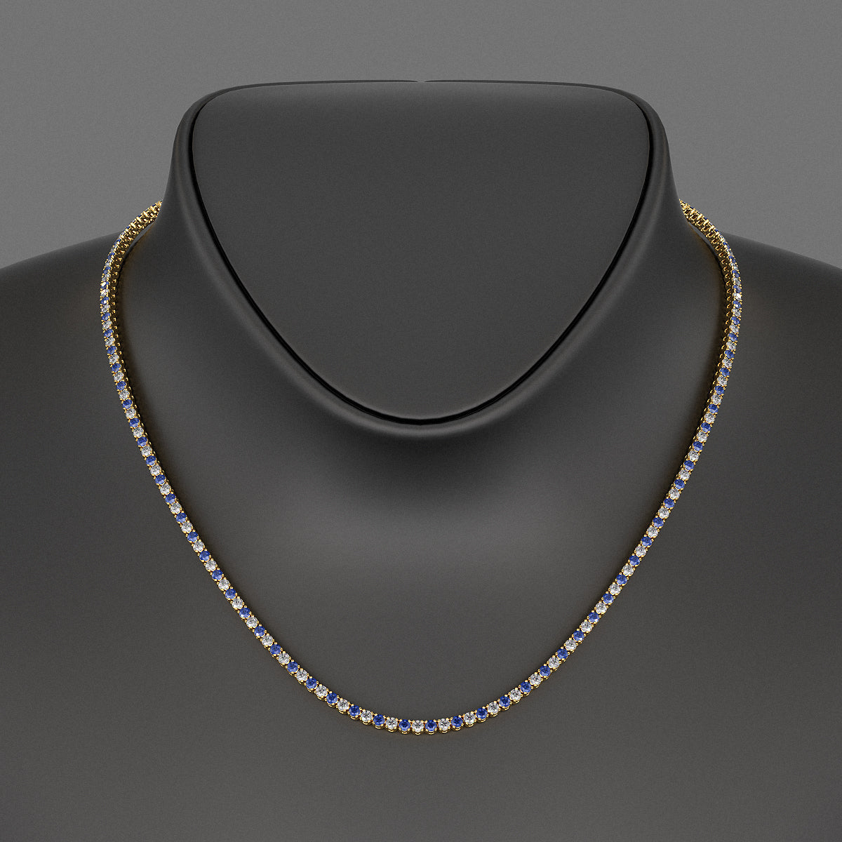 Blue Sapphire & Diamond Alternate Tennis Necklace in 14K/18K Gold