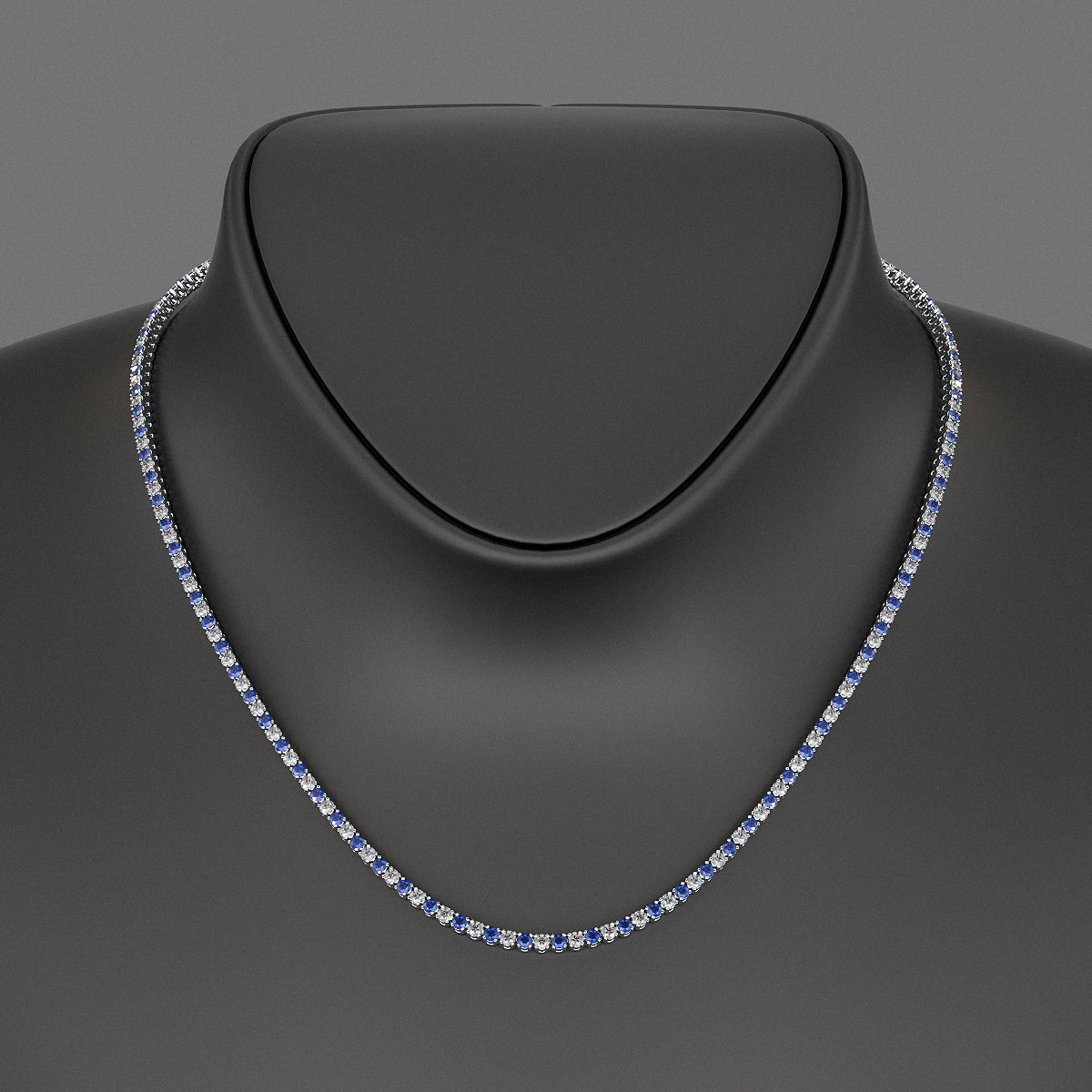 Blue Sapphire & Diamond Alternate Tennis Necklace in 14K/18K Gold