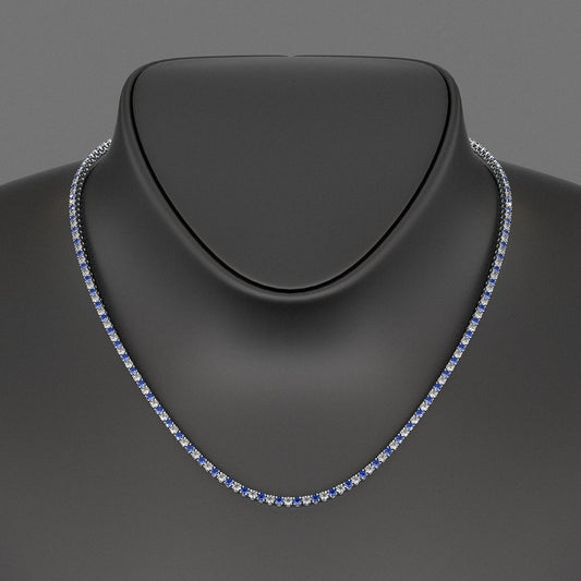 Blue Sapphire & Diamond Alternate Tennis Necklace in 14K/18K Gold