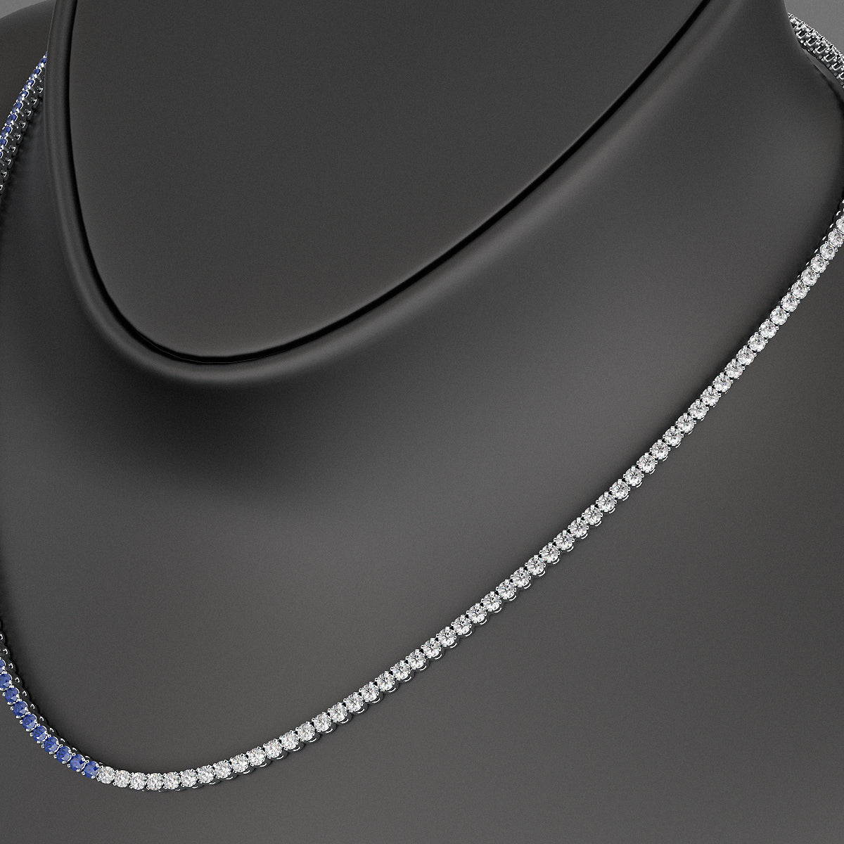 Natural Sapphire & Diamond 50-50 Tennis Necklace in 14K/18K Gold