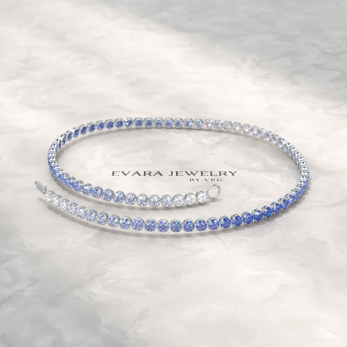 1.96 Carats Ombre Blue Sapphire Tennis Bracelet - Natural Sapphire in Solid 18K/14K Gold