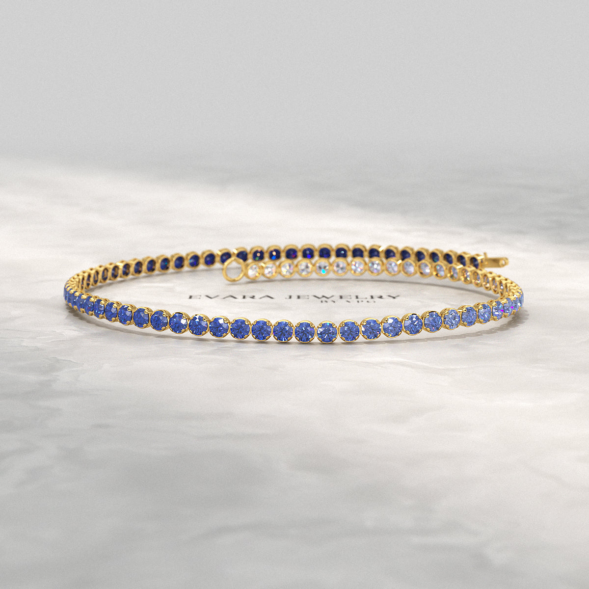 1.96 Carats Ombre Natural Blue Sapphire Tennis Bracelet in Solid 14K/18K Gold