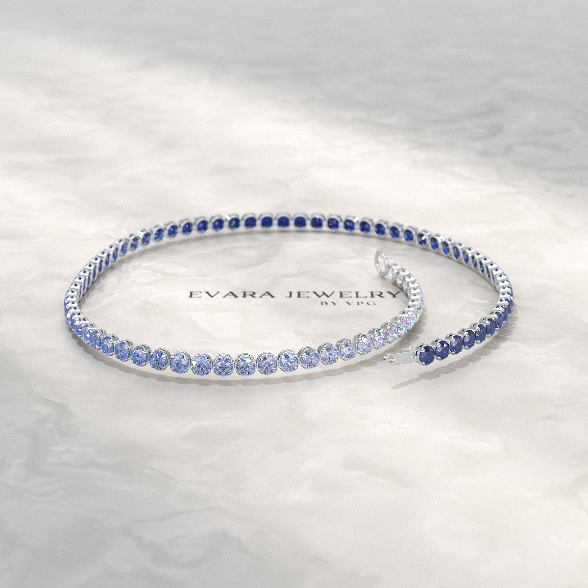 1.96 Carats Ombre Natural Blue Sapphire Tennis Bracelet in Solid 14K/18K Gold