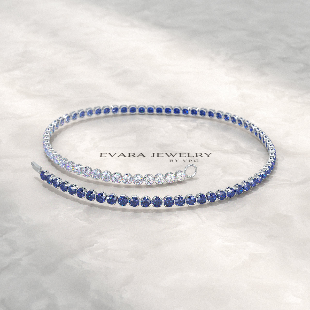 1.96 Carats Ombre Natural Blue Sapphire Tennis Bracelet in Solid 14K/18K Gold