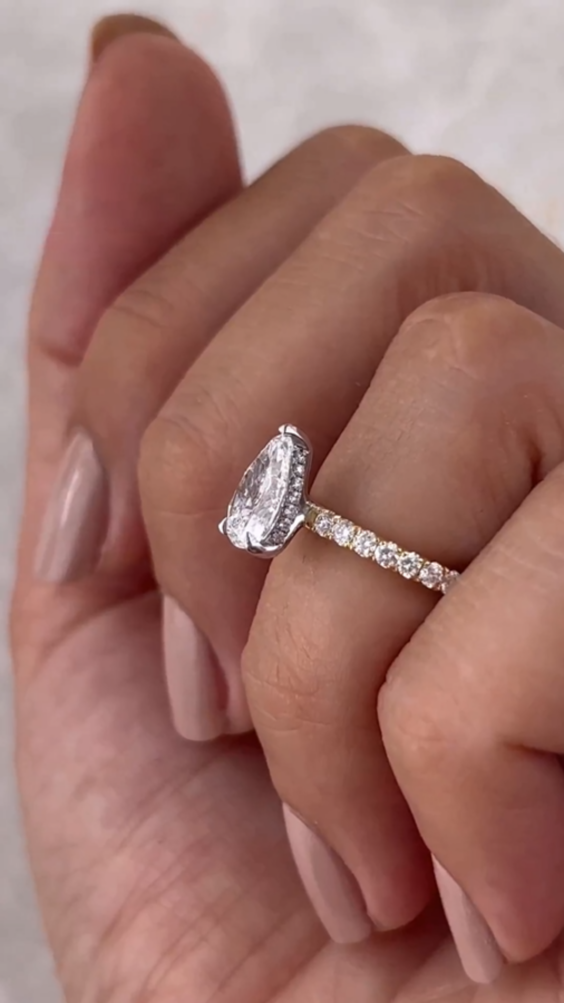 2 Carat Pear Cut Hidden Halo Pave Band Engagement Ring - Evara Jewelry LLC