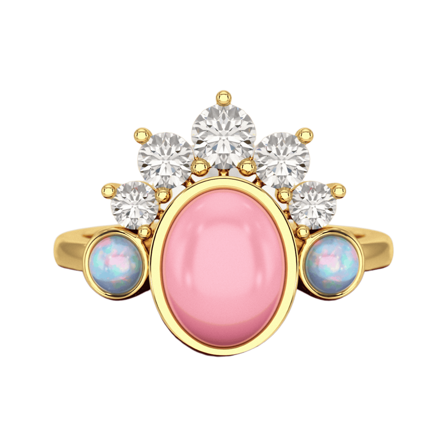 Barbie Theme Pink Opal Multi Stone Art Deco Ring with Fire Opal and Lab Grown Diamonds
