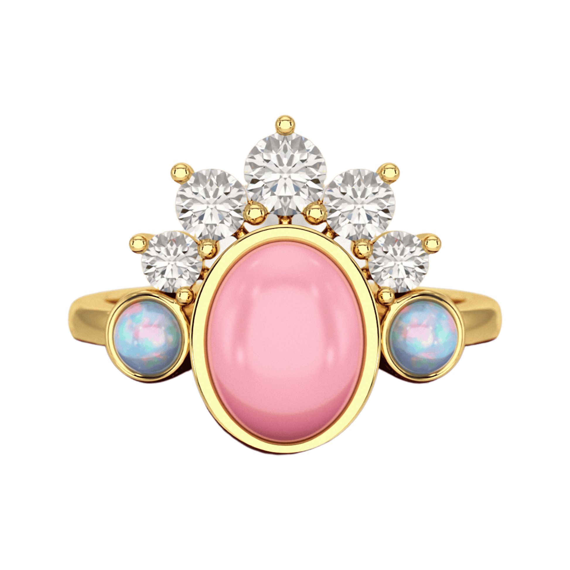 Barbie Theme Pink Opal Multi Stone Art Deco Ring with Fire Opal and Lab Grown Diamonds